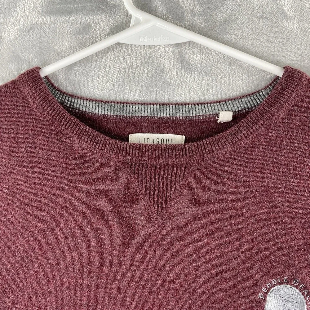 Linksoul Sweater Mens XL Pebble Beach Golf Cotton Cashmere Elbow Patches Red